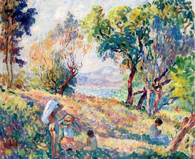 Девушки на фоне пейзажа близ Сен-Тропеза, 1906-07. Анри Лебаск