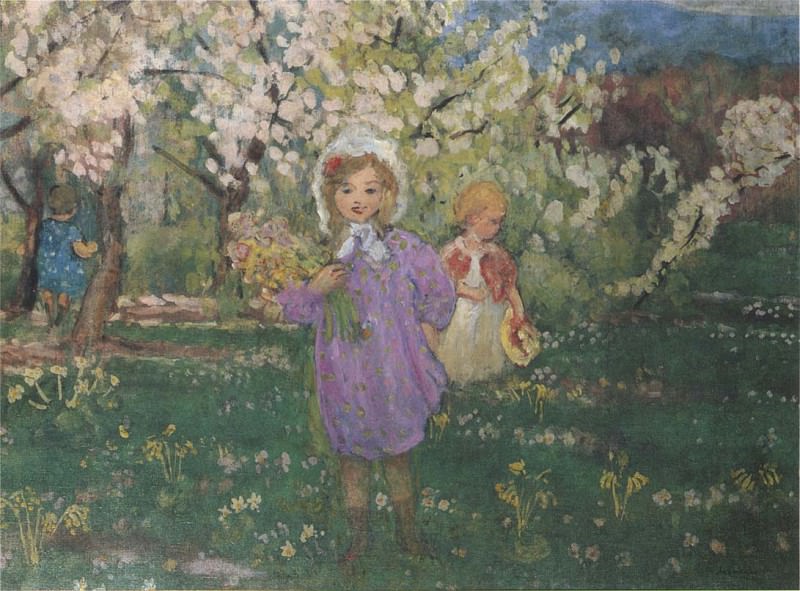 Дети с весенними цветами. Анри Лебаск
