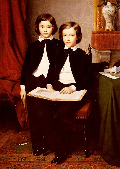Leloir Jean Baptiste Auguste A Portrait Of Two Boys With A Sketchbook. Жан-Батист Огюст Лелуа