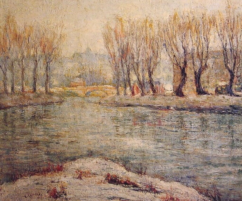 End of Winter The Boathouse on the Harlem River New York. Ernest Lawson