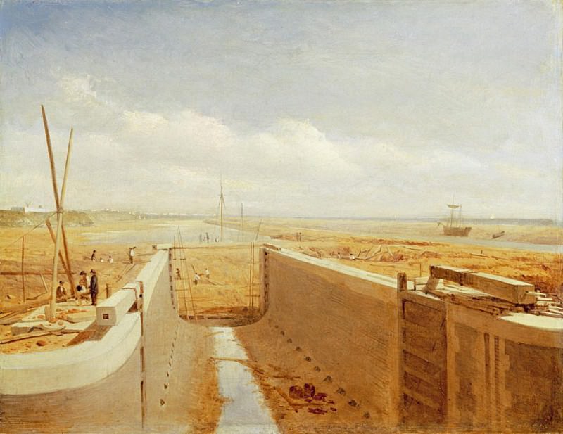 Canal under Construction, possibly the Bude Canal. Benjamin Williams Leader
