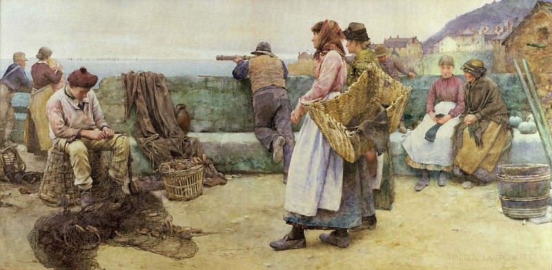 In a Cornish Fishing Village: Departure of the Fleet for the North. Walter Langley