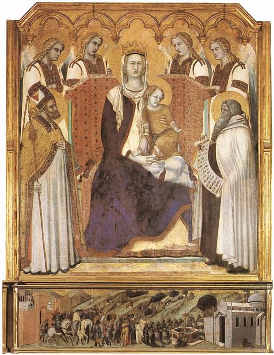 Мадонна с ангелами между Св. Николаем и пророком Елисеем. Пьетро Лоренцетти