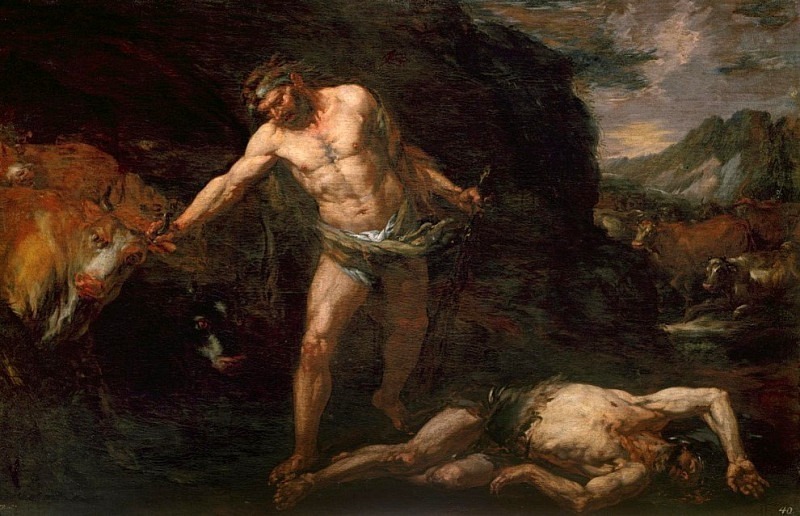 Геракл убивает великана Какуса и крадет скот Гериона. Джованни Баттиста Лангетти