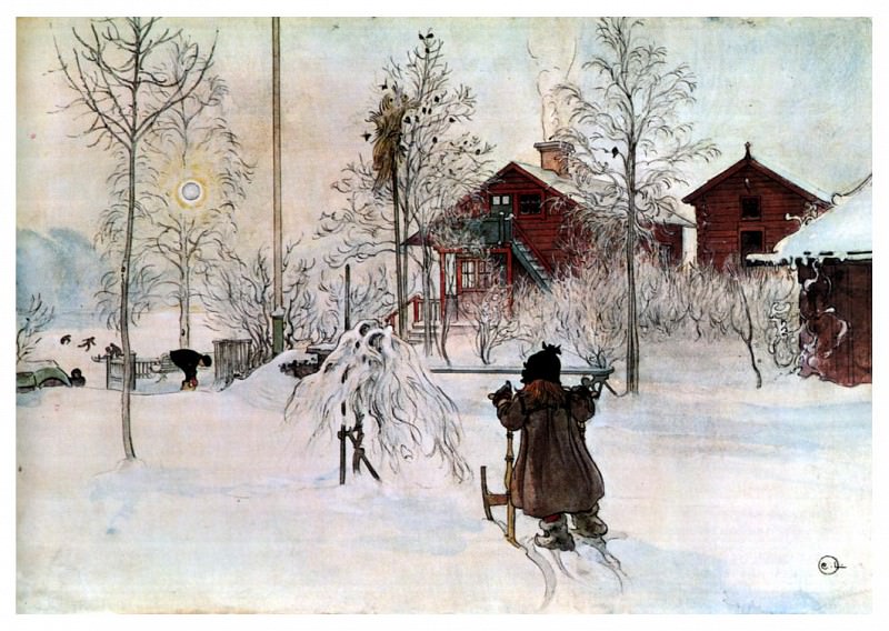 1894-97 The Front Yard and the Wash House watercolor. Carl Larsson