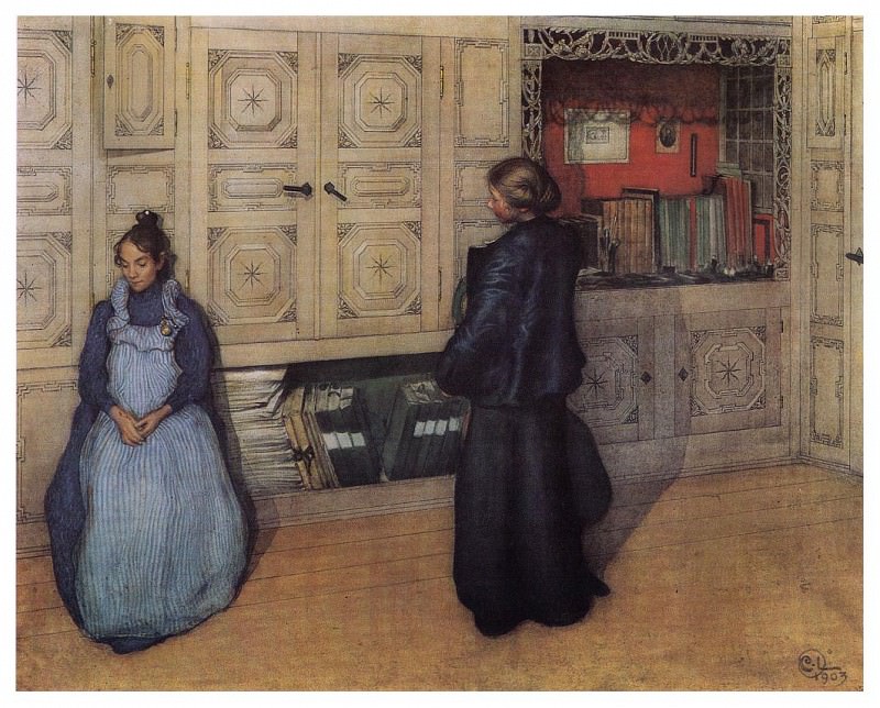 1903 Mother and Daughter watercolor. Carl Larsson