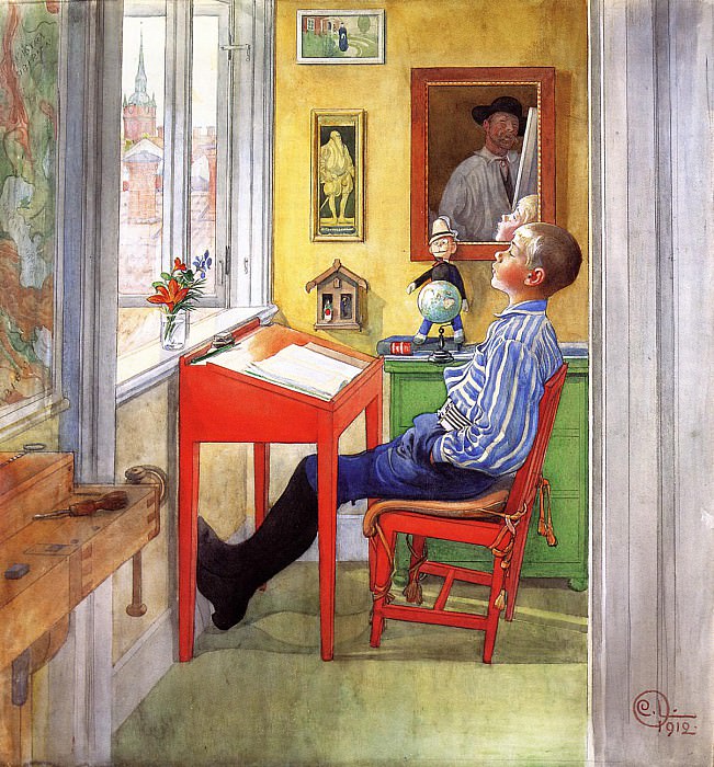 Esbjorn Doing His Homework. Carl Larsson