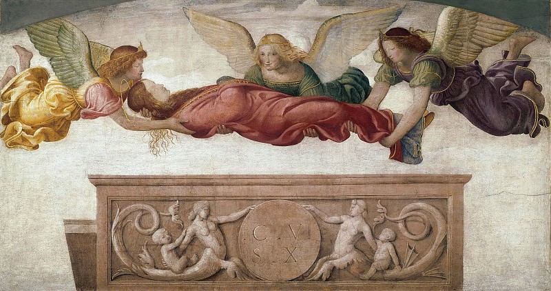 Святая Екатерина, переносимая ангелами к ее гробнице (фреска из виллы Пелукка в Сесто-Сан-Джованни). Бернардино Луини