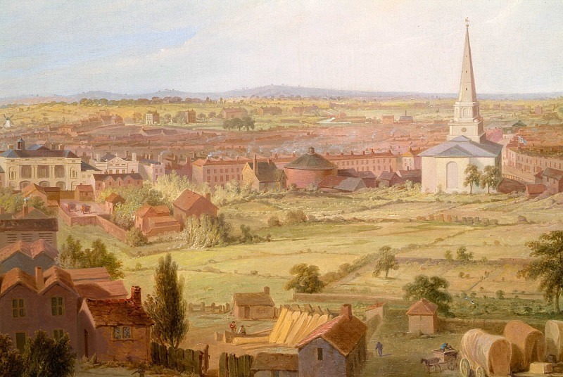 Бирмингем с купола церкви Святого Филиппа в 1821 году. Сэмуэл Лайнс (Фрагмент)
