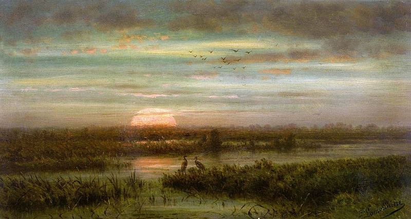 Landscape with Herons at Sunset. Jean Pierre François Lamorinière