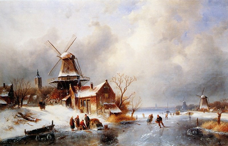 Dutch winter scene. Charles Henri Joseph Leickert