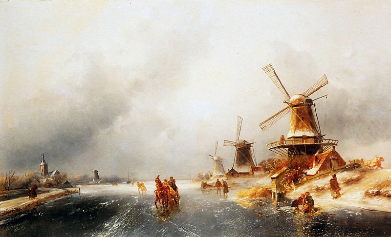 Dutch winter scene. Charles Henri Joseph Leickert