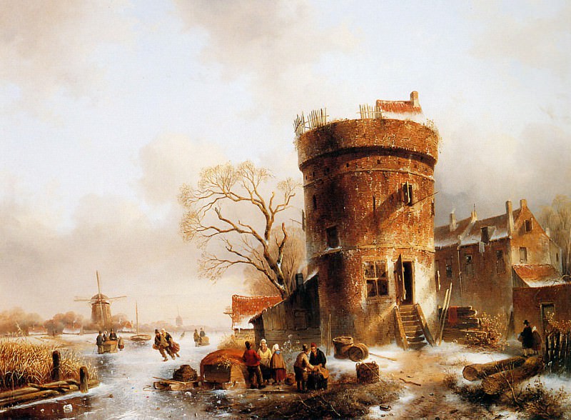 Зимняя сцена с круглой башней. Шарль Анри Жозеф Лейкерт