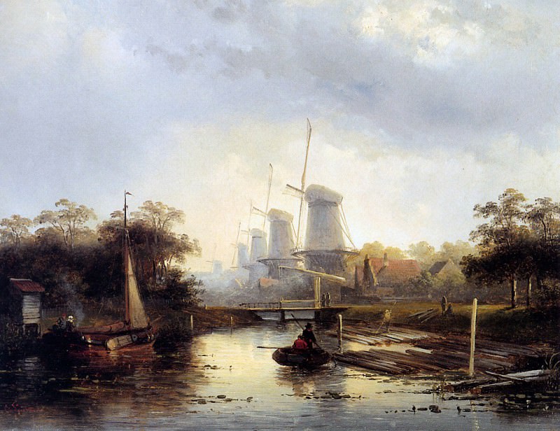 Summerlandscape with mills. Charles Henri Joseph Leickert