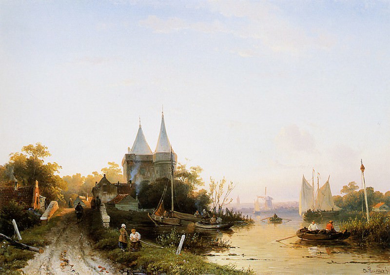 Summer river landscape. Charles Henri Joseph Leickert