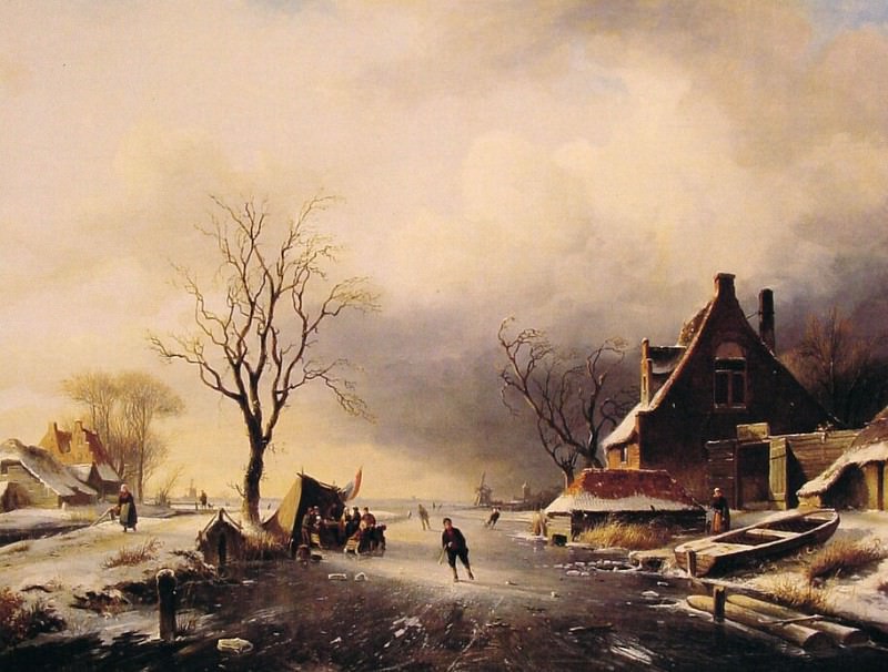 Winter Scene with Skaters. Charles Henri Joseph Leickert