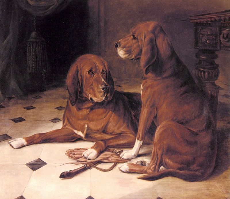 Luker William Two Hounds In A Great Hall. Уильям Люкер
