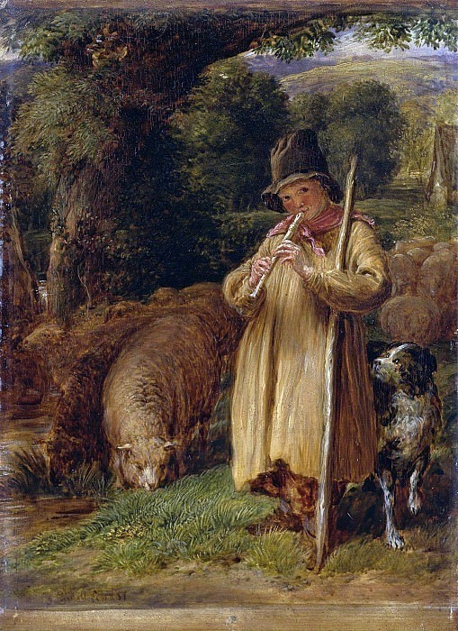 Shepherd Boy Playing a Flute. John Linnell