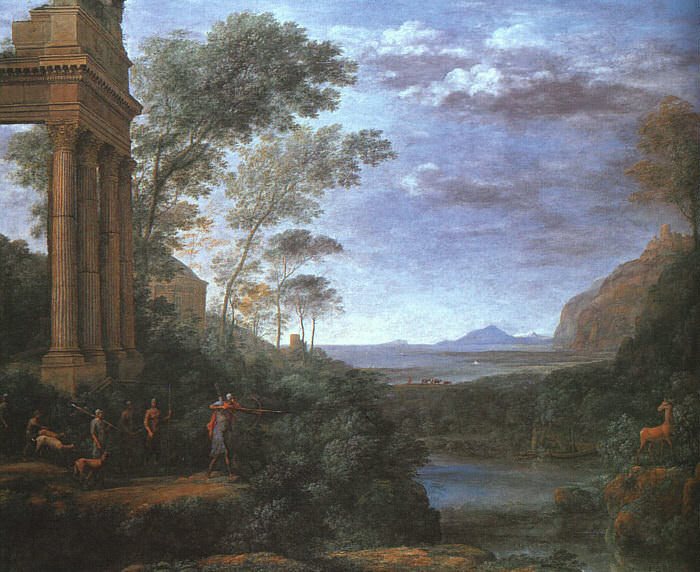 Lorrain Landscape with Ascanius Shooting the Stag of Silvia,. Клод Лоррен