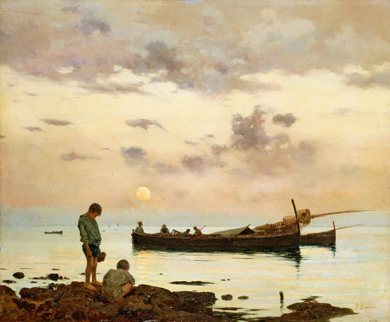 Марина с рыбацкой лодкой и мальчиками. Франческо Лояконо