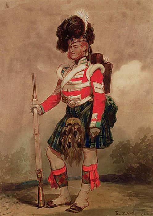 A Soldier of the 79th Highlanders at Chobham Camp in 1853. Eugene-Louis Lami