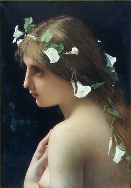 Nymph with morning glory flowers. Jules-Joseph Lefebvre