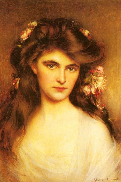 A Young Beauty With Flowers In Her Hair. Albert Lynch