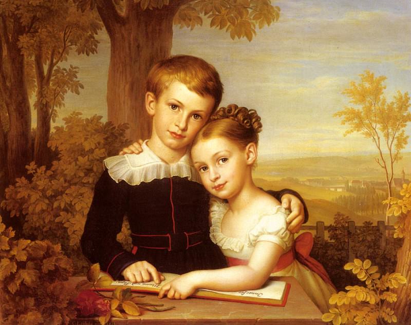 Leybold Carl Jacob Portrait Of Two Children With An Extensive Landscape Beyond. Карл Якоб Лейболд