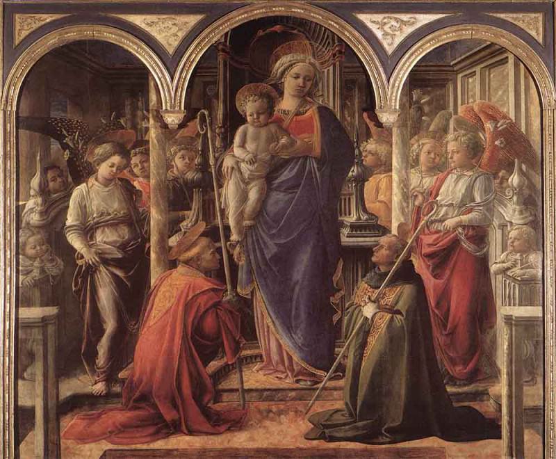 Madonna And Child With St Fredianus And St Augustine. Fra Filippo Lippi