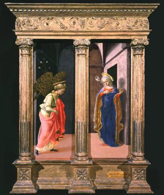 The Annunciation, c.1440, each 63.8x25.1 cm, Frick col. Fra Filippo Lippi