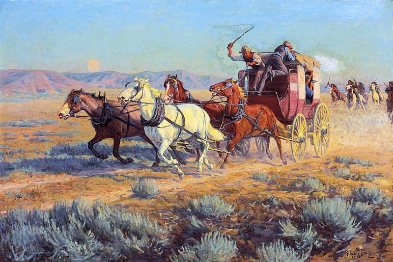 Stagecoach Pursued by Mounted Indians. Richard Lorenz