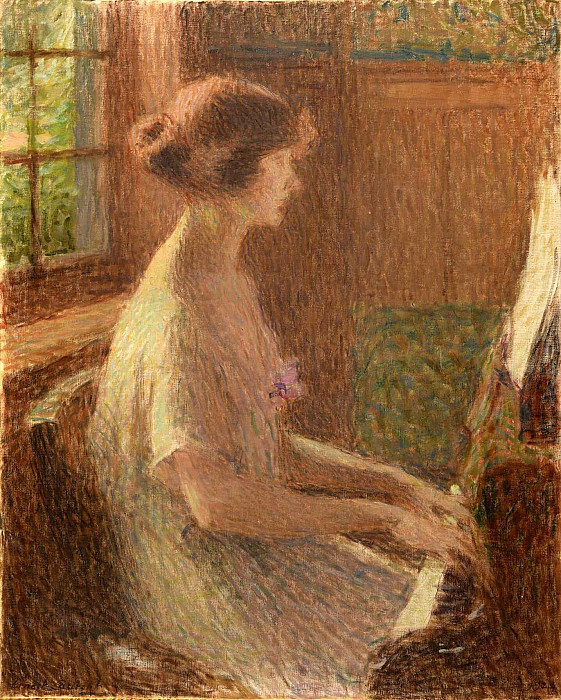 Jeune fille au piano. Portrait de Mademoiselle Warnier. Ernest Joseph Laurent
