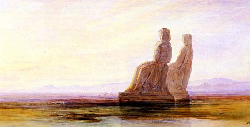 The Plain Of Thebes With Two Colossi. Edward Lear