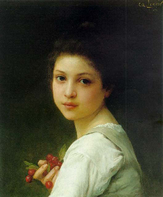 Portrait of a young girl with cherries. Charles Amable Lenoir