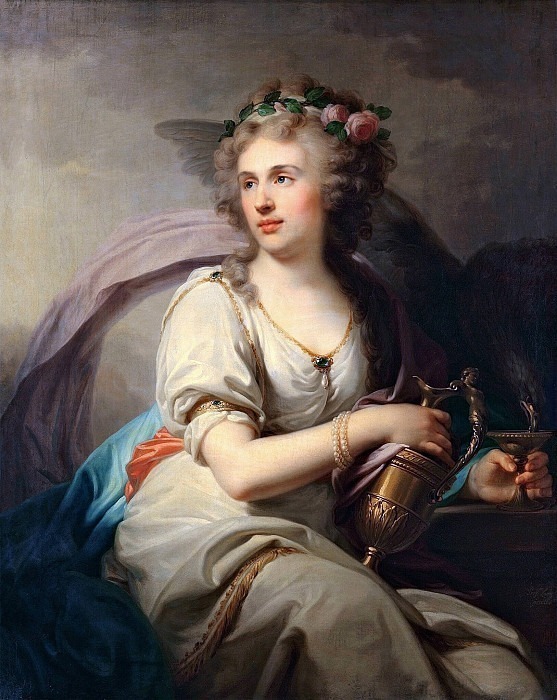Portrait of Princess Ekaterina Fyodorovna Dolgorukova in the form of Gebe feeding an eagle. End of the 18th century
