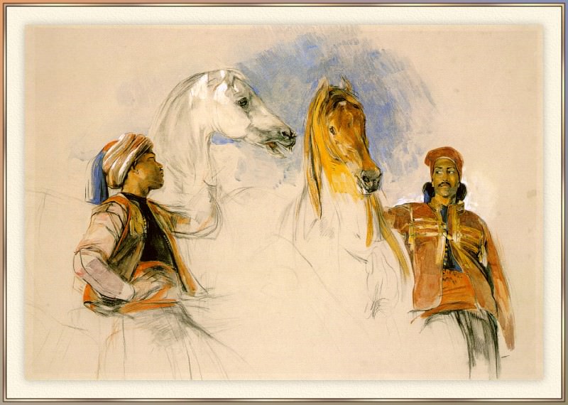 Лошади лорда Понсонби в Стамбуле, удерживаемые грумами. Джон Фредерик Льюис