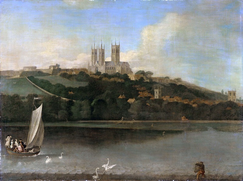 Вид на собор и город Линкольн с реки. Джозеф Бейкер из Линкольна