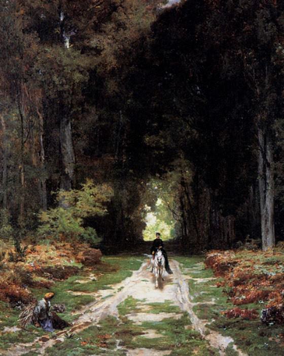 Laurens Jules Joseph Augustin Equestrienne on a Wooded Lane 1868. Jules Joseph Augustin Laurens