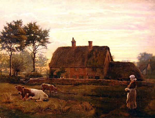 Cattle Grazing by a Thatched Cottage at Sunset. Robert Walker Macbeth