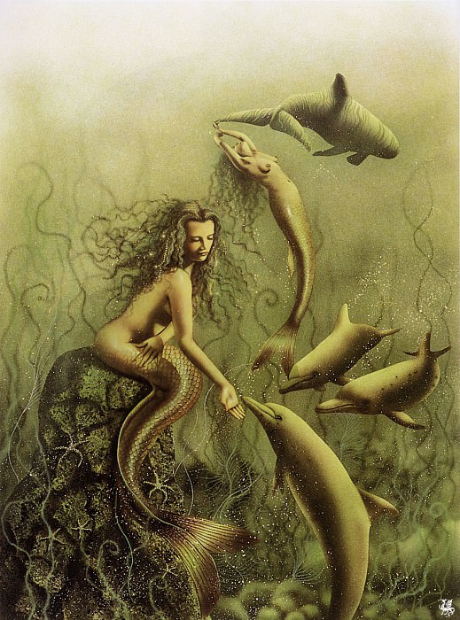 Mermaids Feeding the Dolphins. David Delamare