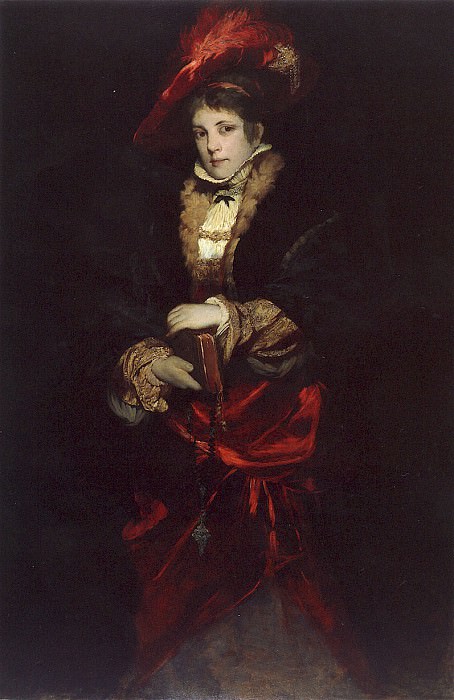 Portrait of a Lady with Red Plumed Hat. Hans Makart