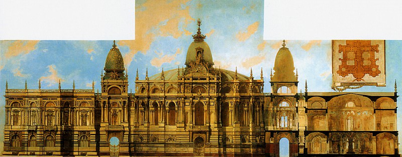 Эскиз дворца с задней стороны в горизонтальной проекции. Ханс Макарт