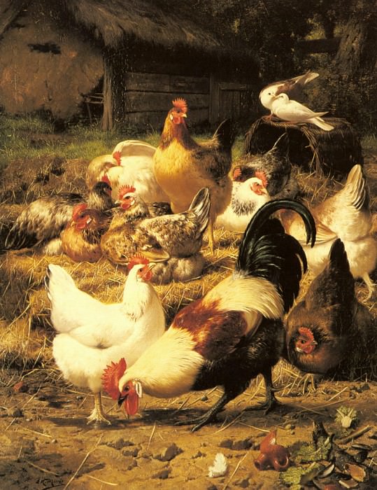 Maes Eugene Remy Poultry In A Farmyard. Евгений Реми Маес