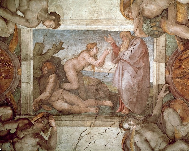 Сотворение Евы (до реставрации). Микеланджело Буонарроти