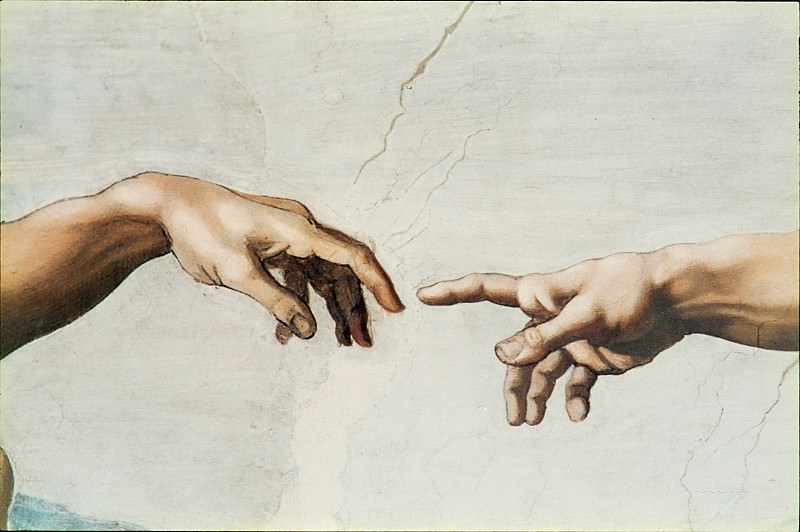 Сотворение Адама (фрагмент). Микеланджело Буонарроти