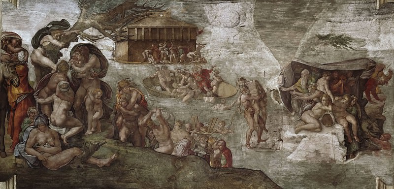 Всемирный потоп (до реставрации). Микеланджело Буонарроти