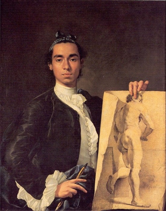 Portrait of the artist holding an academic drawing, Luis Eugenio Meléndez
