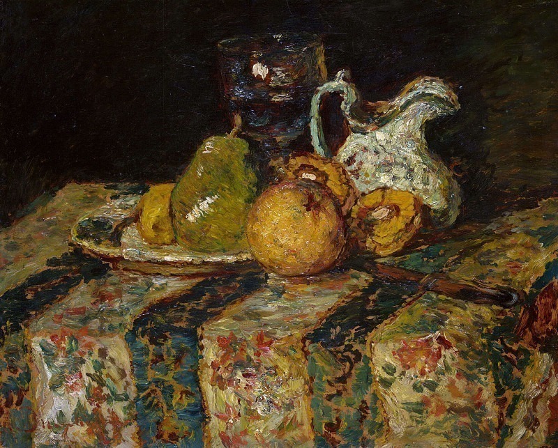 Still Life with Fruit and Wine Jug. Adolphe Joseph Thomas Monticelli