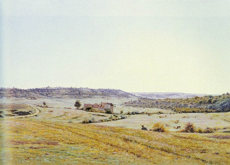 A YOUNG SHEPHERD IN AN EXTENSIVE LANDSCAPE. Jean Ferdinand Monchablon