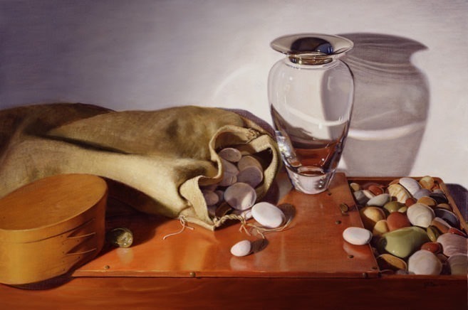 Still life with Glass Vase and Stones. Linda Mann